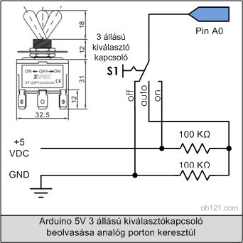 Arduino 5V 3 állású kiválasztókapcsoló beolvasása analóg porton keresztül